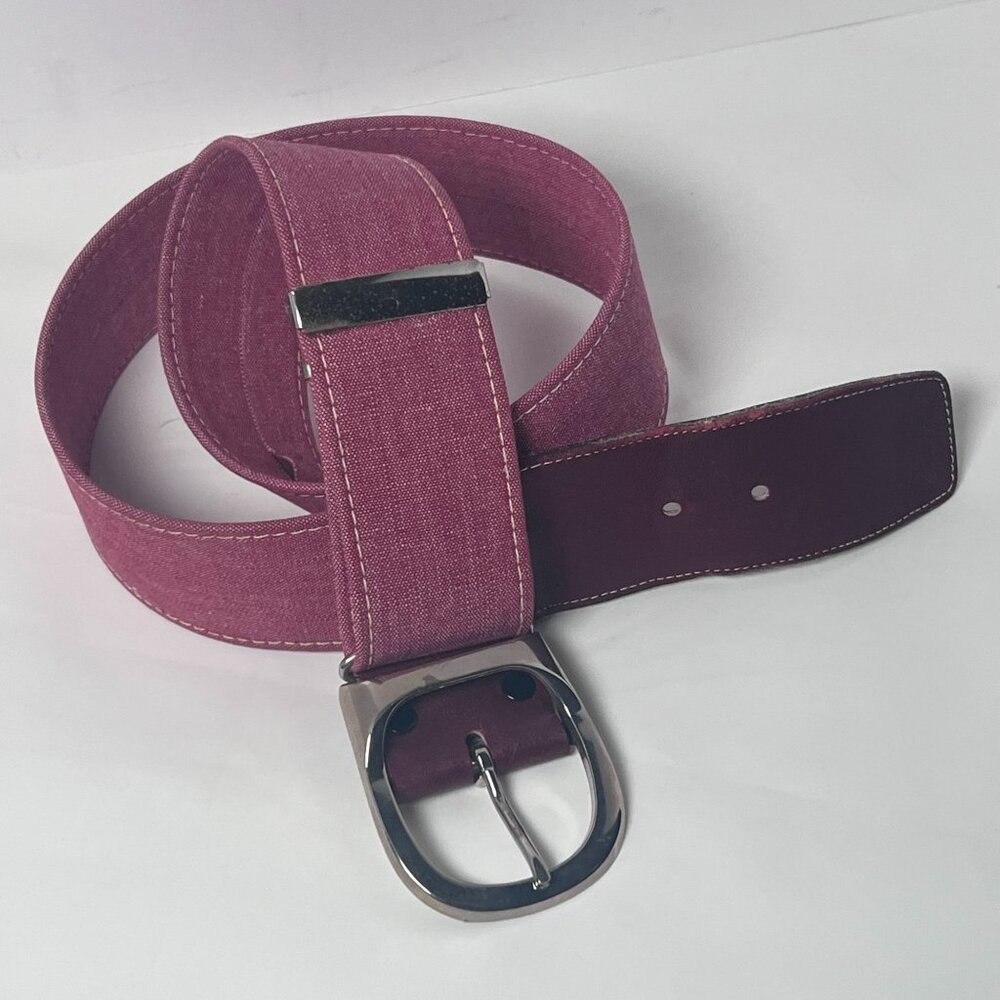 Vintage Royal Coachman Belt Medium 34-38 Red & Burgundy Canvas Silver Buckle